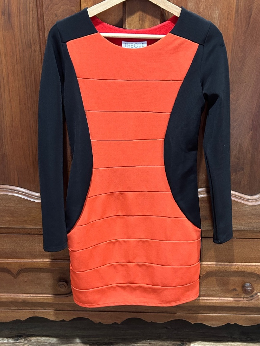 Orange black color block sheath dress women small